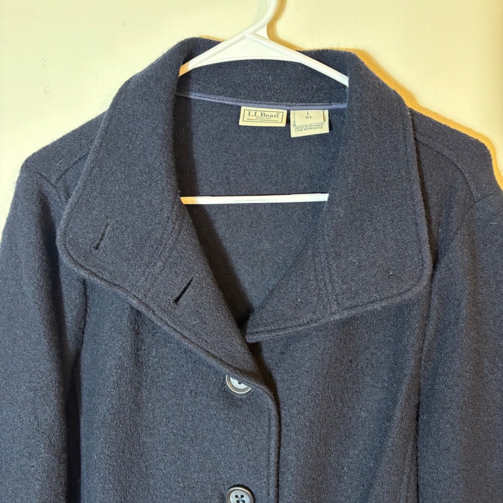 L.L. Bean Wool Button Front Coat Jacket Classic Style Large - Picture 2 of 6